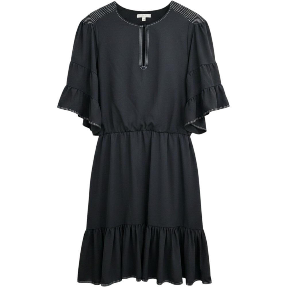 Joie Black Contrast Stitch Tiered Ruffle Mini Dress XL Women Corporate Chic Boho
